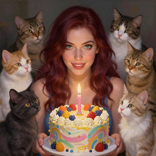 Fantasy Portrait with Cats and Cake
