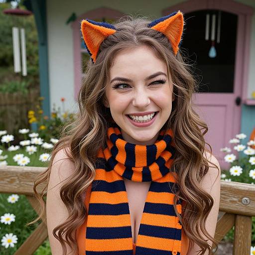 Whimsical Cheshire Cat Woman Portrait