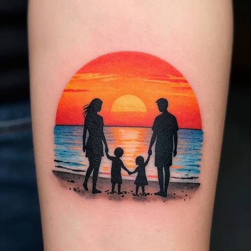 Sunset Family Silhouette Beach Tattoo