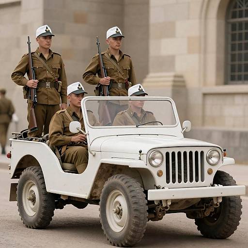 Soldiers in White Military Jeep