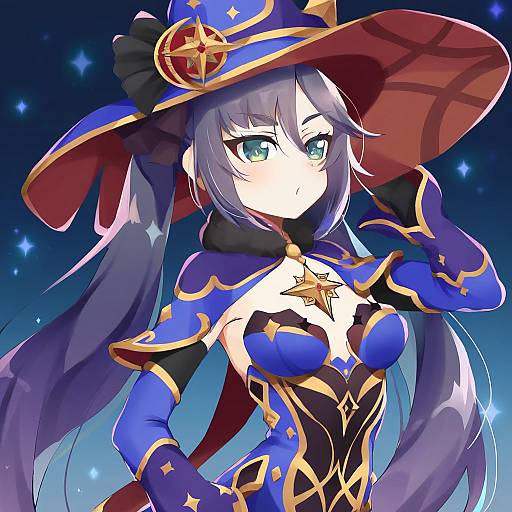 Illustration of Mona (pact of stars and moon) (genshin impact), genshin impact in the style of Kankitsunabe (citrus)