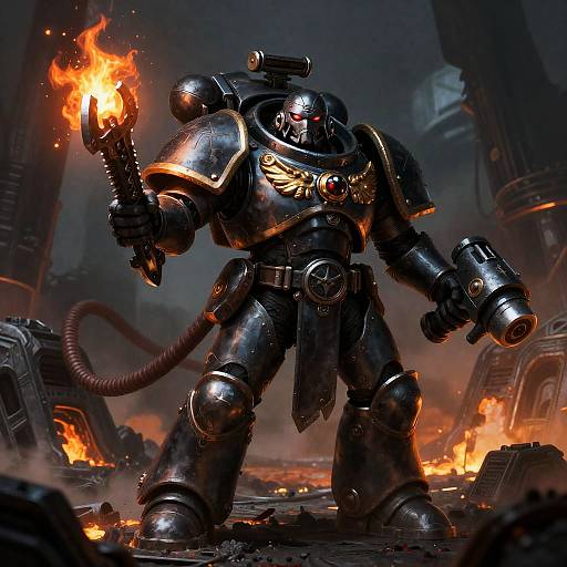 Obsidian Space Marine in Derelict Manufactorum