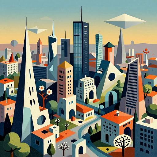 Surreal Cubist Futuristic Cityscape