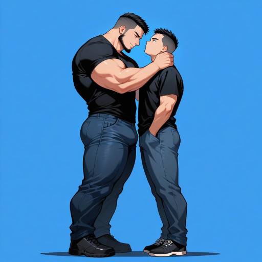 Two Muscular Boys Against Blue Background