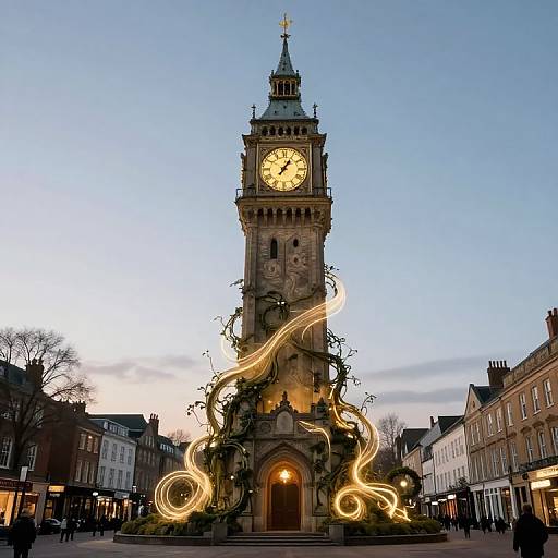 Ethereal Clock Tower in Historic Square