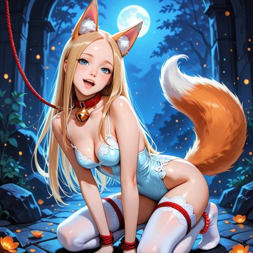Anime Girl in Cat Costume and Red Rope Bondage