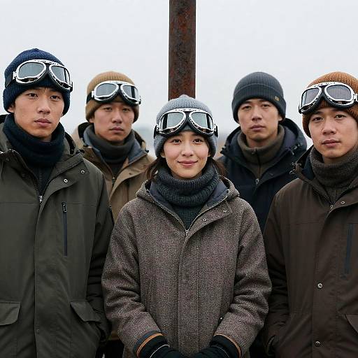 Winter Gathering Near Rusty Pole