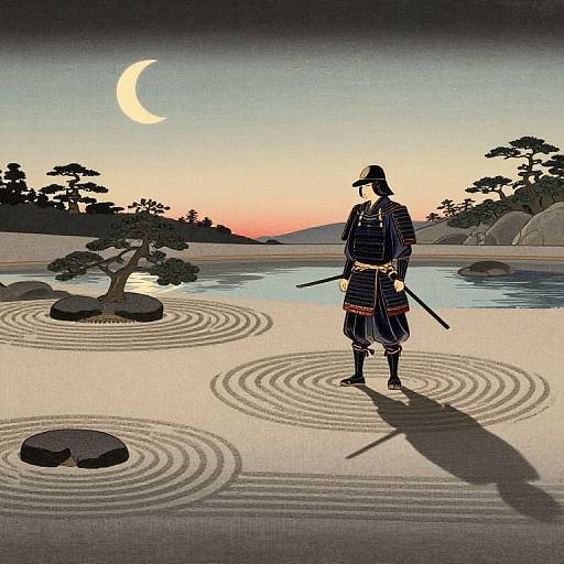 Zen Garden Samurai at Crescent Moon