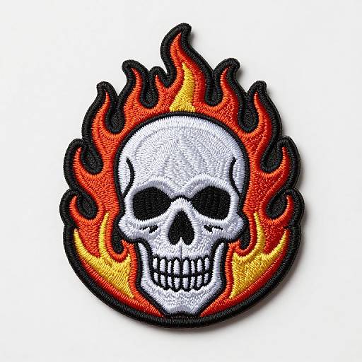 Skull and Flames Embroidered Patch