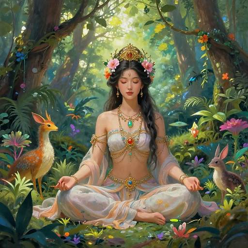 Serene Nature Goddess in Enchanted Forest