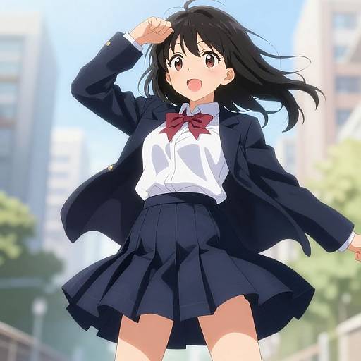 Anime Schoolgirl in Energetic Pose