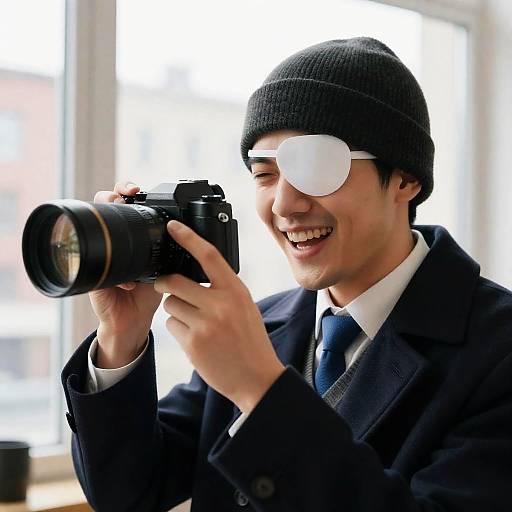 Urban Photographer with Beanie and Smile
