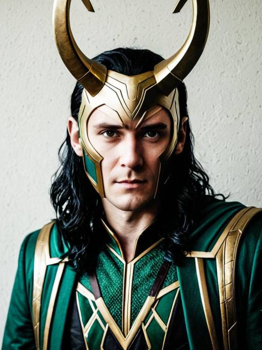 Man in Loki Costume with Gold Horned Helmet