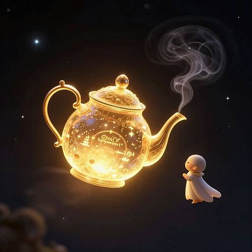 Glowing, ethereal tea kettle with 