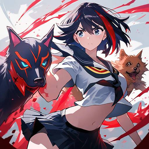 Illustration of Guts (kill la kill), kill la kill in the style of Yuzuruka (bougainvillea)