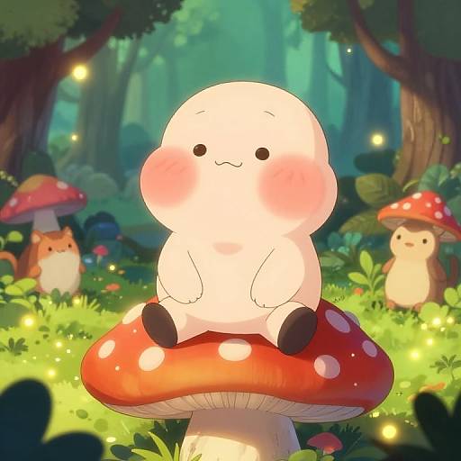 Chubby Cheeked Cartoon on Mushroom