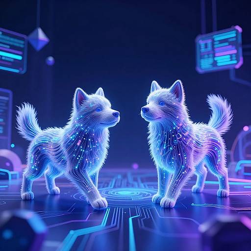 AI Dogs in Neon Virtual Reality
