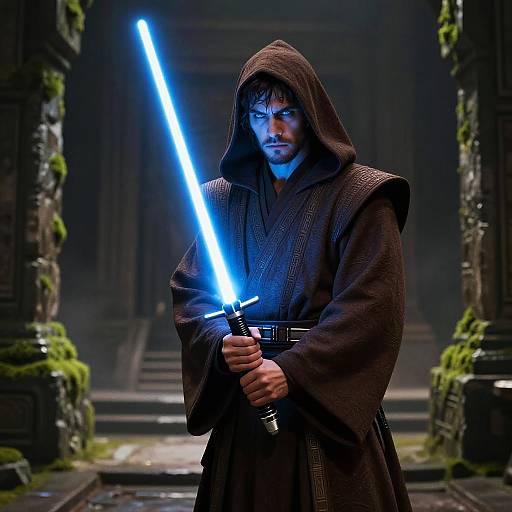 Serious Jedi in Ancient Temple