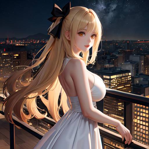 Aesthetic Anime Girl on Rooftop at Night
