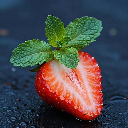 Vibrant Strawberry Slice with Mint