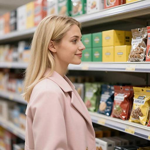 Blonde Woman in Pink Coat at Hardware Store