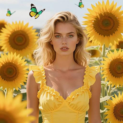 Blonde Woman in Sunflower Field