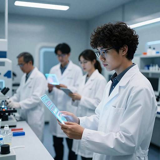 Futuristic Scientists in High-Tech Lab