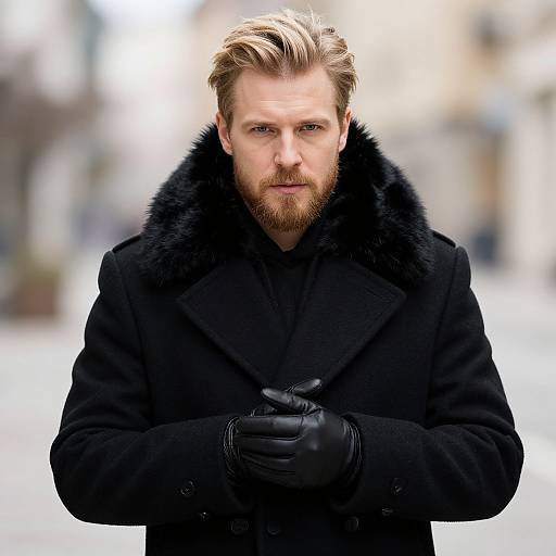 Blonde Bearded Man in Fur Collar