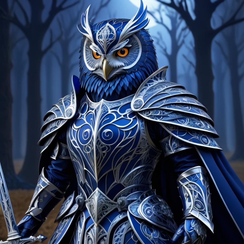 Elegant Owl Knight in Midnight Blue