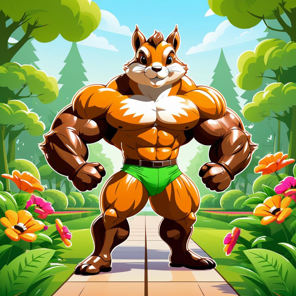 Muscular Squirrel in a Vibrant Garden