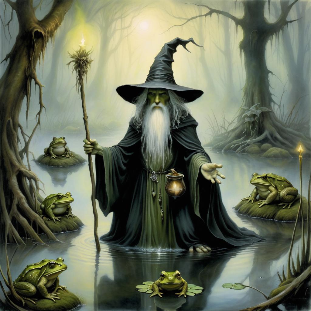 Male Witch in Mystical Swamp Scene