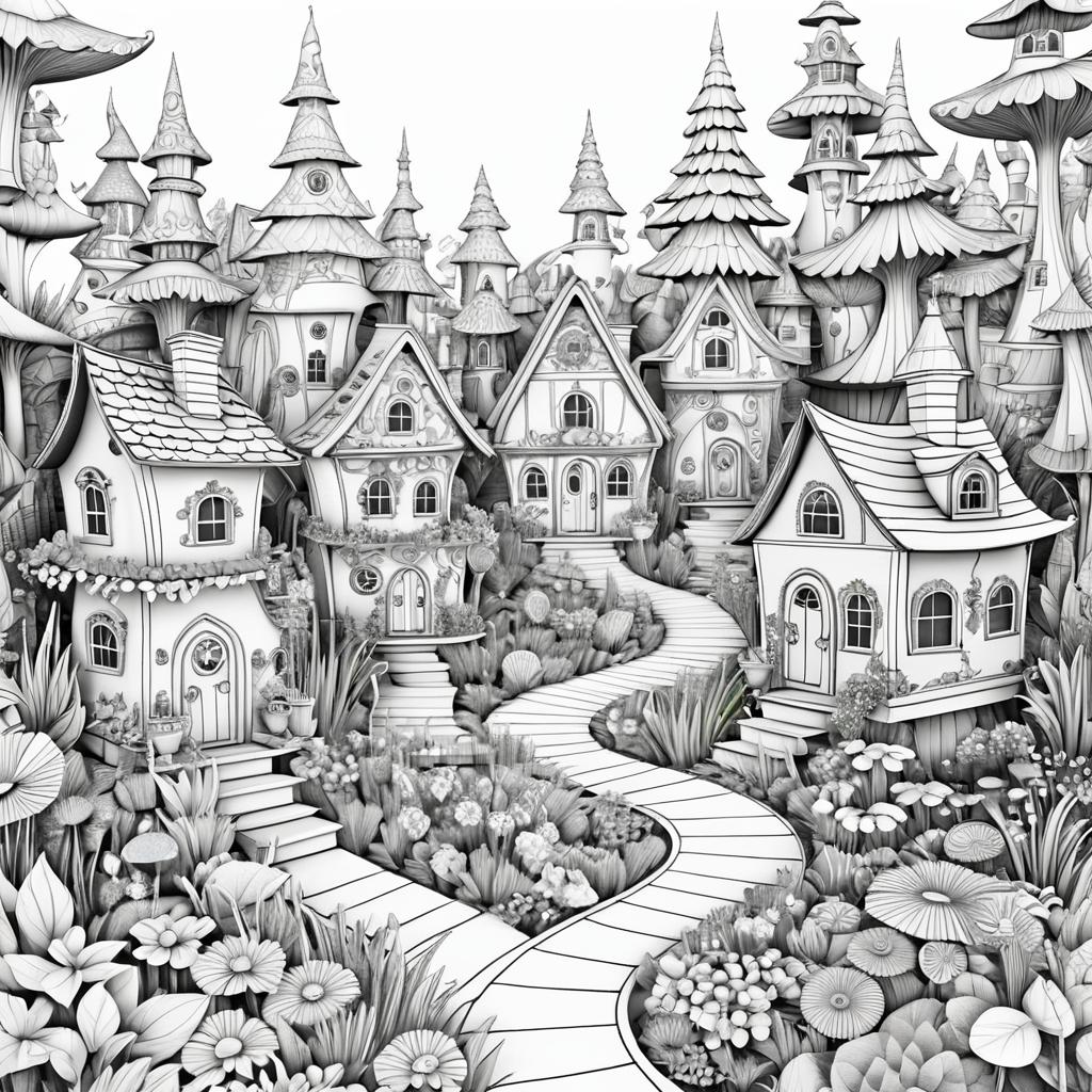 Whimsical Fairy Garden Coloring Page