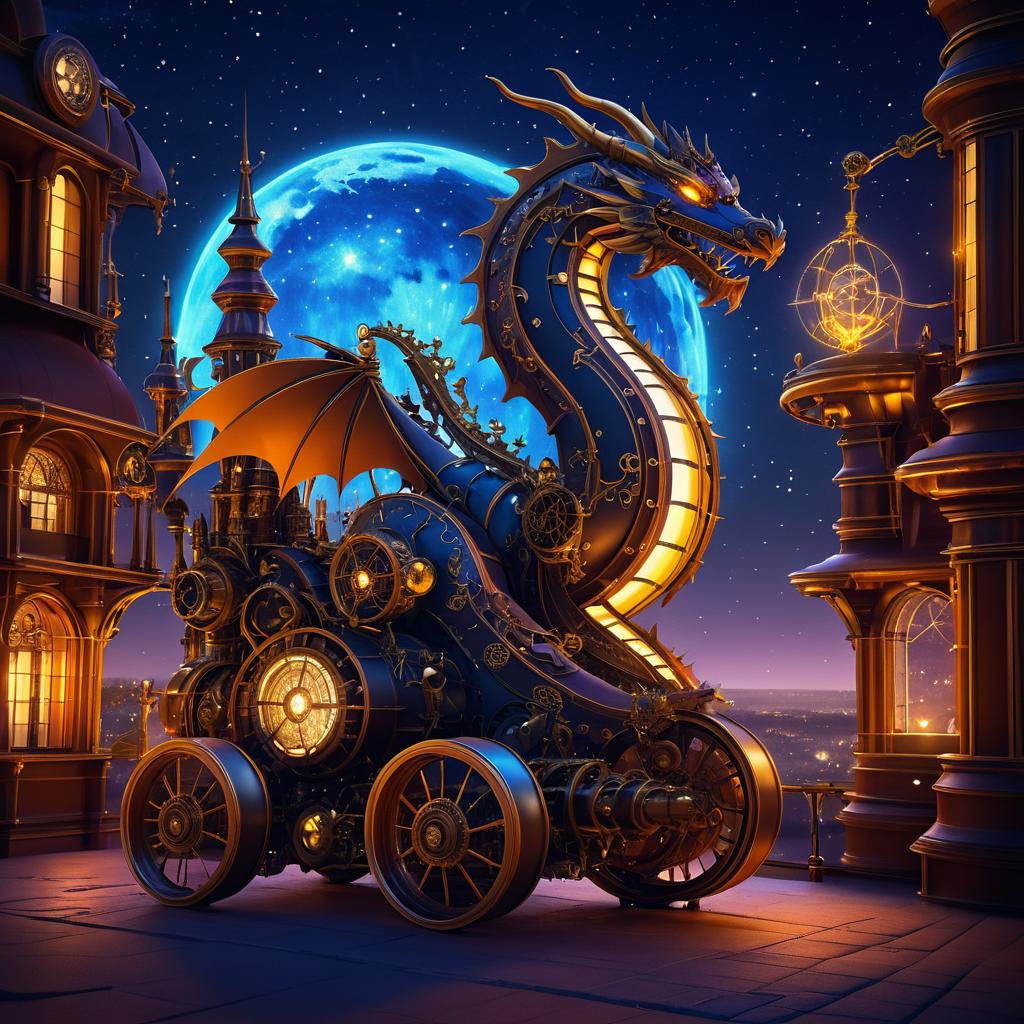 Steampunk Fantasy: Night Sky with Dragon