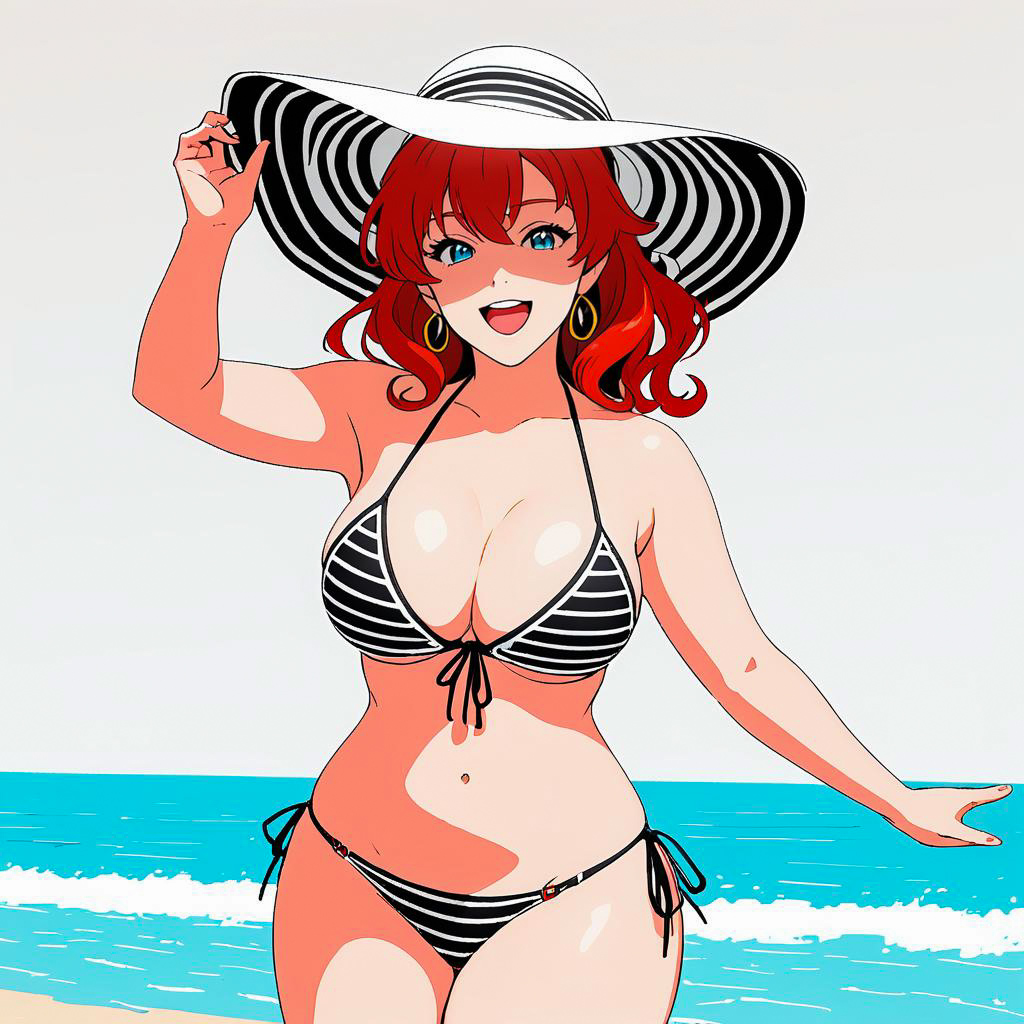 Curvy Beachgoer in Neon Evangelion Style