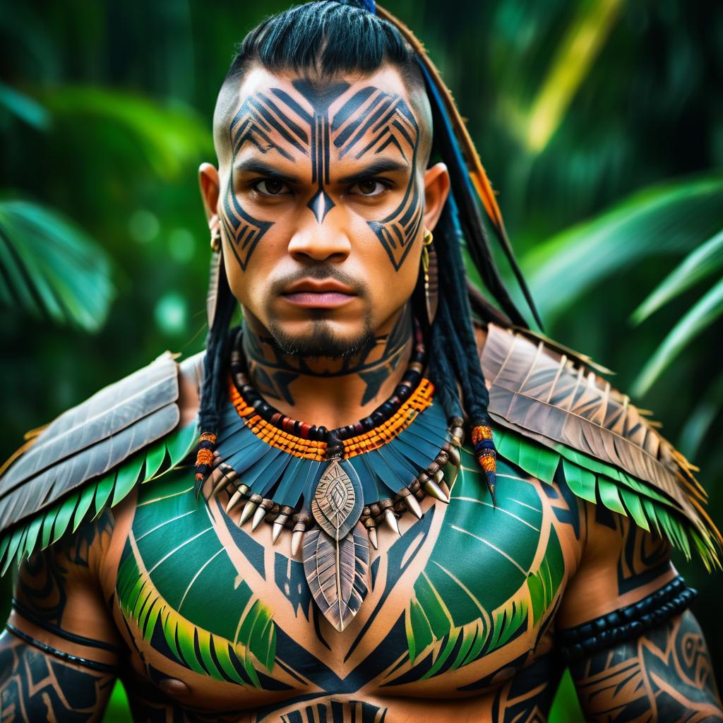 Fierce Amazon Warrior Portrait in Jungle