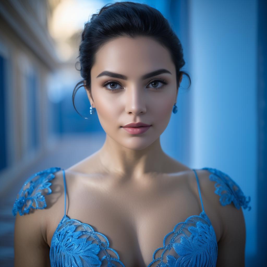 Elegant Woman Portrait in Cool Blue Tones