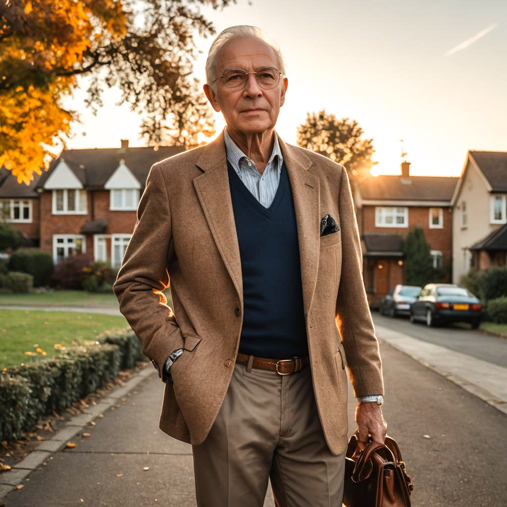 Chic Elderly Gentleman in Autumn Scene