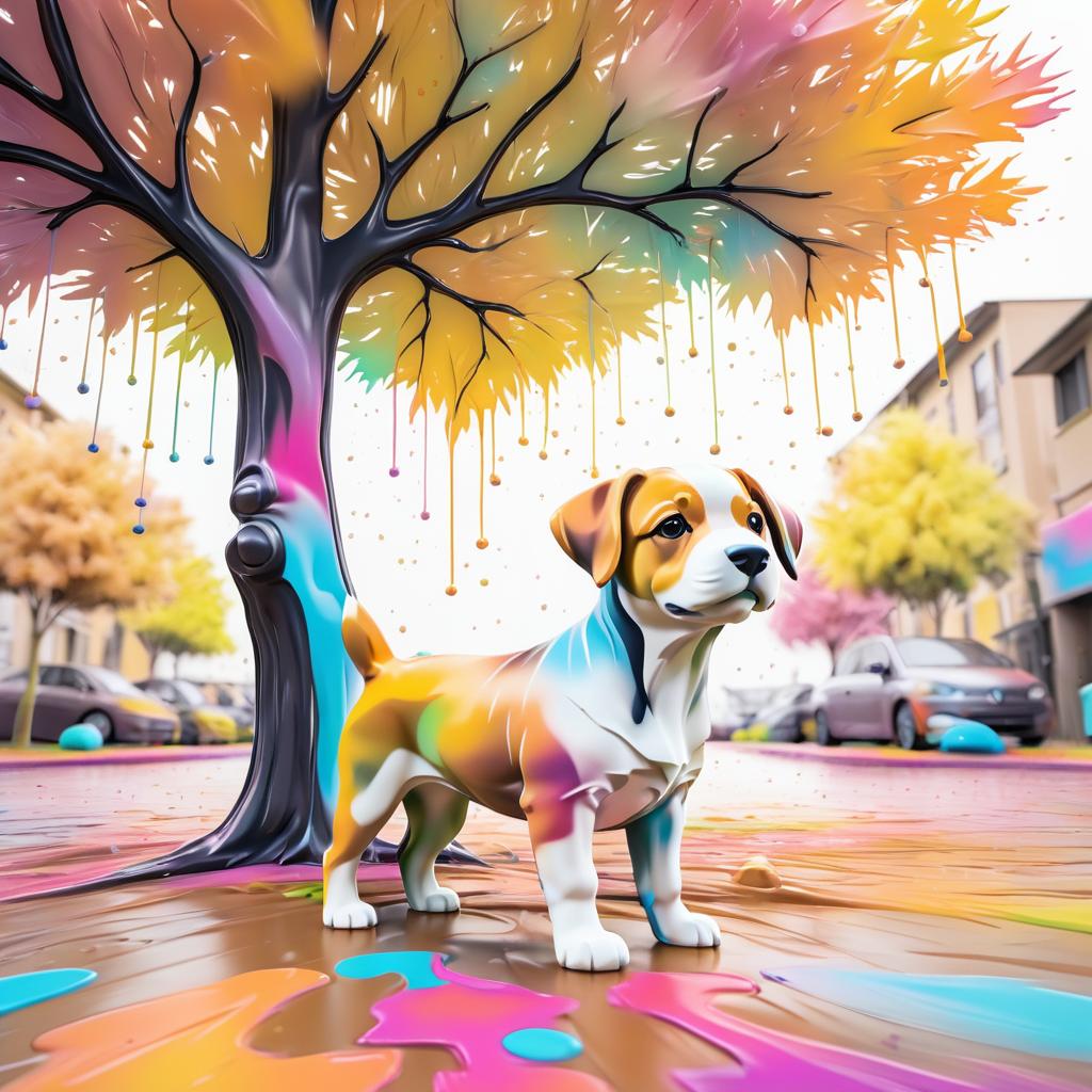 Charming Stop-Motion Puppy Under Tree