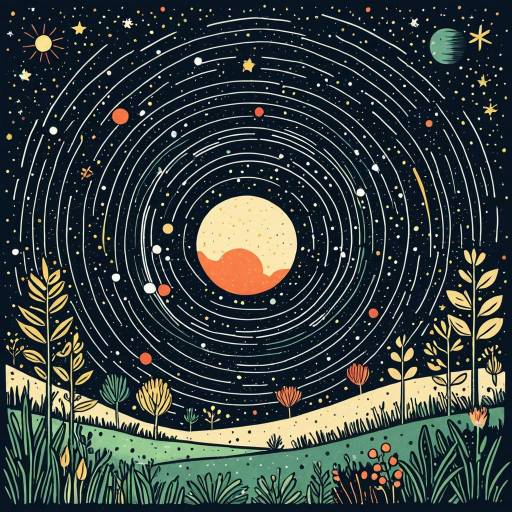 Stylized Galaxy with Nature Landscape Illustration