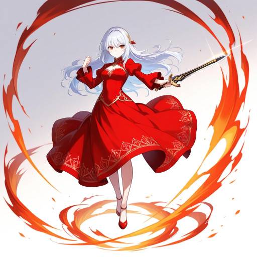 Enchanting Adventurer in Vibrant Red Dress Enchanting Adventurer in Vibrant Red Dress