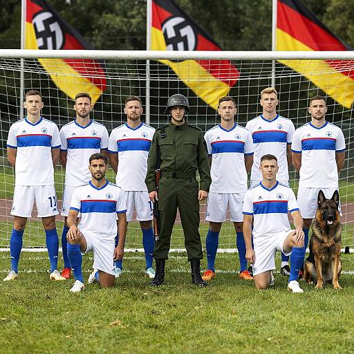 Soccer Team and Soldier Photo Scene