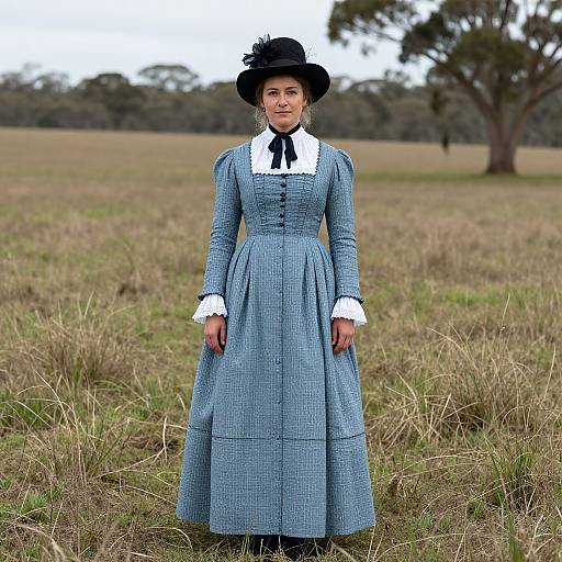 Colonial Australian Woman in Blue Dress