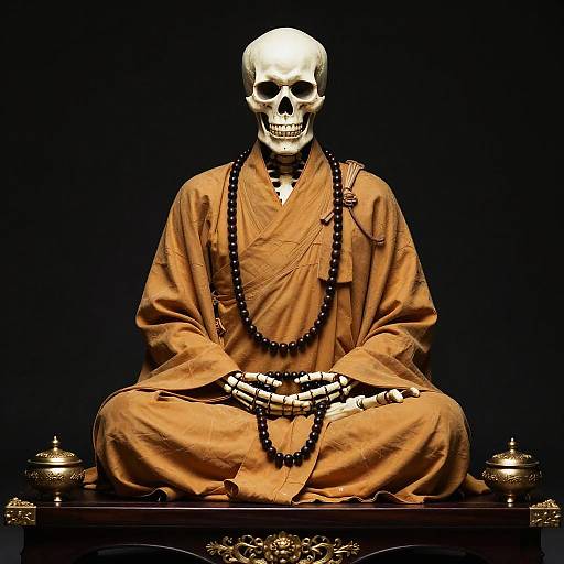 Skeletal Monk Meditating with Prayer Beads