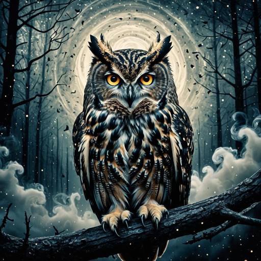 Mystical Owl in Night Forest with Swirling Sandstorm