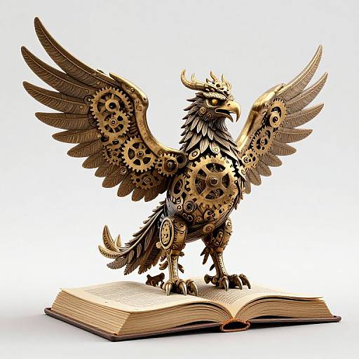 Steampunk Griffin on Open Book