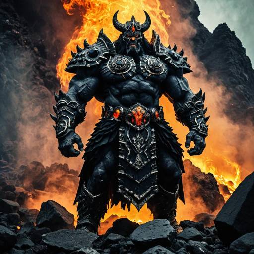 Hades God of the Underworld in Fiery Volcanic Landscape