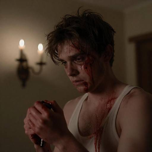 Injured Young Man Holding Bloody Object