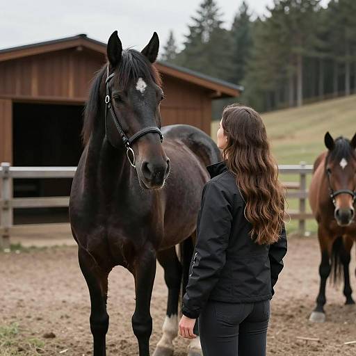 Woman Interacting with Horse in Nature