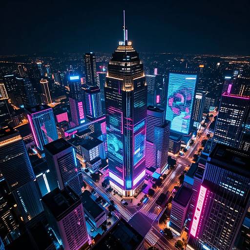 Neon Futuristic Cityscape Aerial View