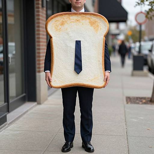 Man in Toast Costume on Sidewalk